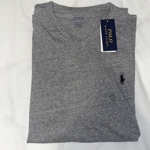 Polo by Ralph Lauren. Classic Fit V Neck T-Shirt. Heather Grey. New.